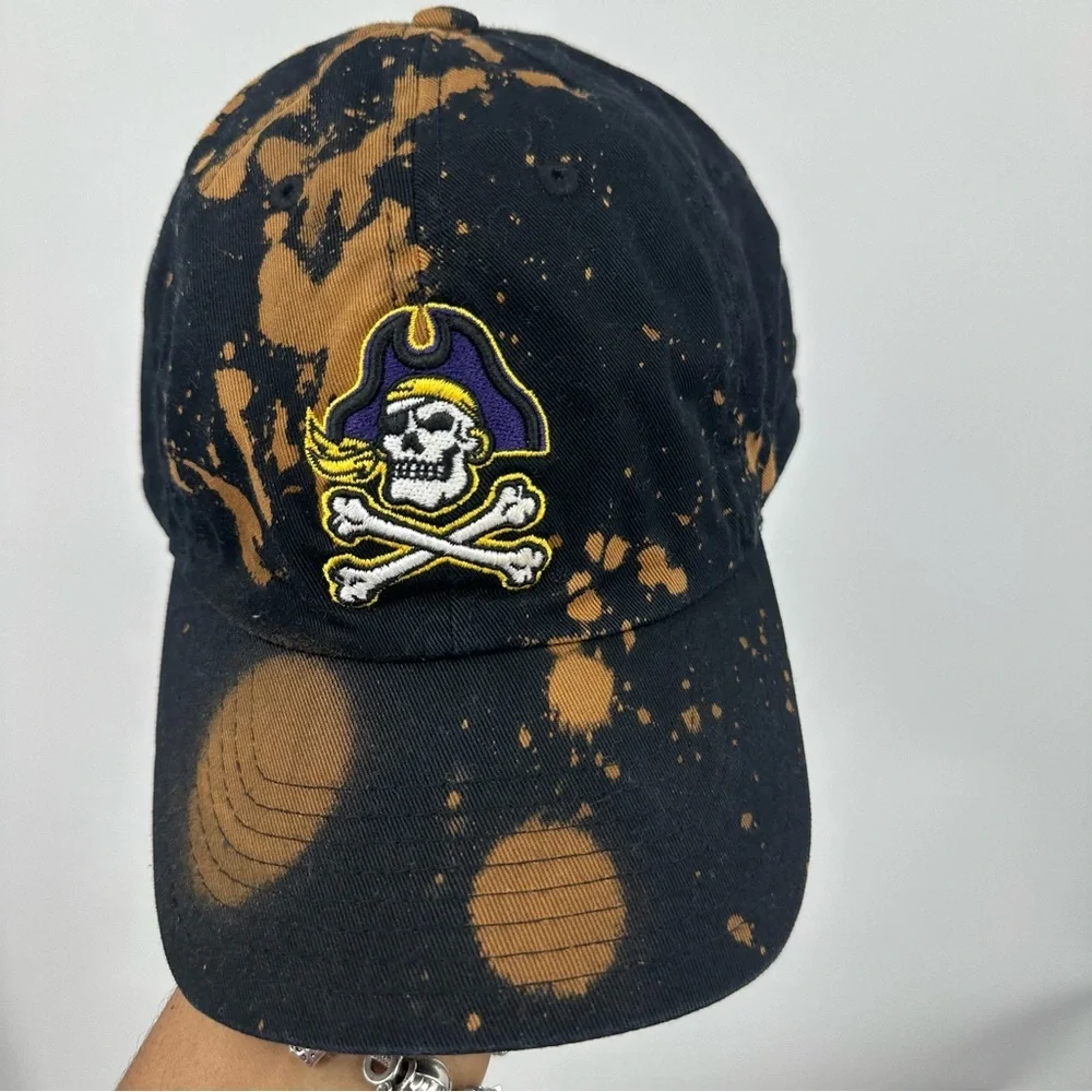 Nike ECU Pirates Custom Bleach Splatter Dad Hat OS Embroidered